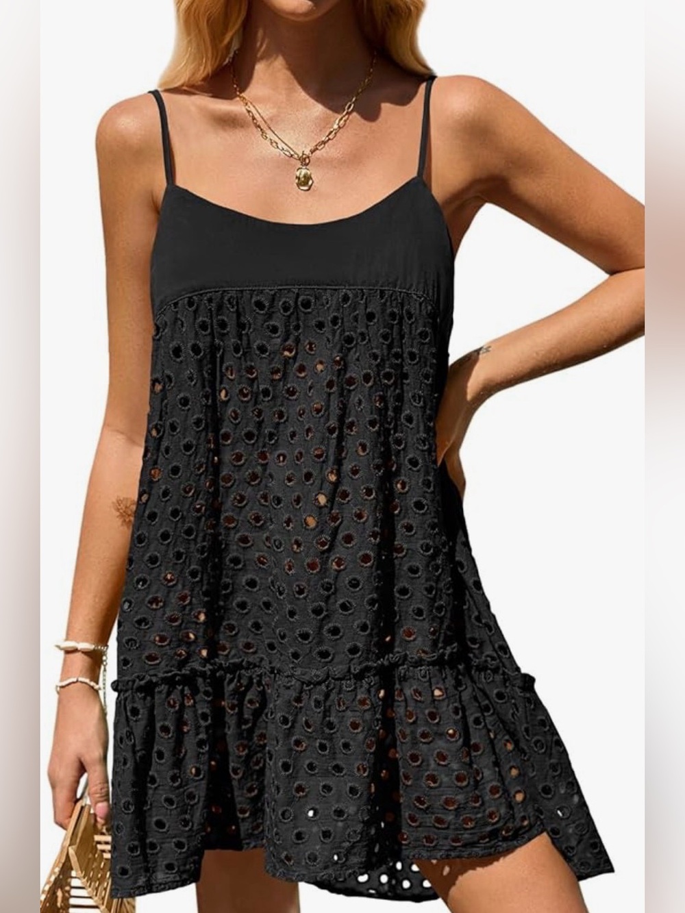 Women’s Crochet Cover Up Summer Spaghetti Strap Hollow Out Fringe Tie Back.